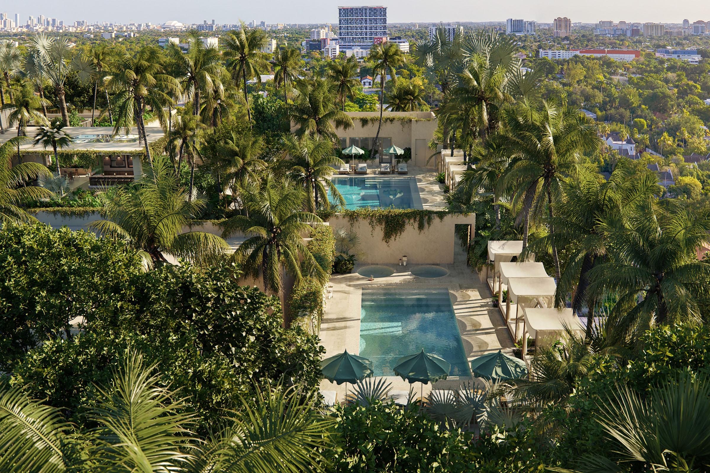 Rendering of THE WELL Coconut Grove Aerial View of Rooftop Pools